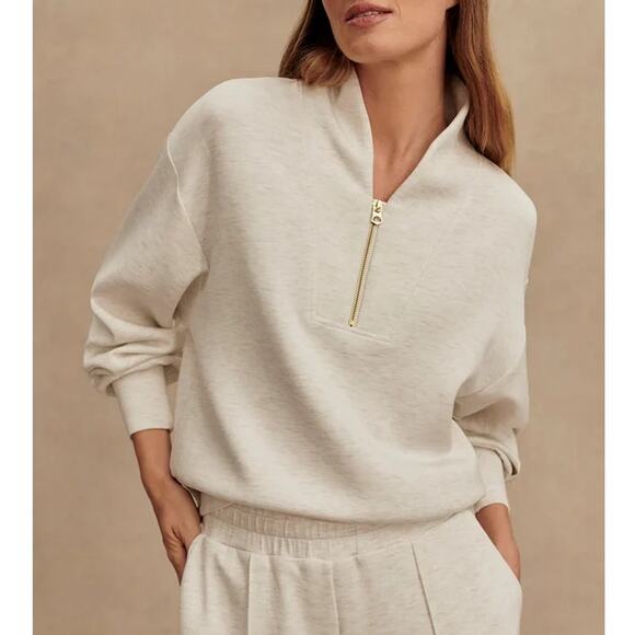 Varley Doublesoft Davidson Long Sleeve Pullover Sweatshirt Ivory Marl Gray Small - Picture 1 of 9